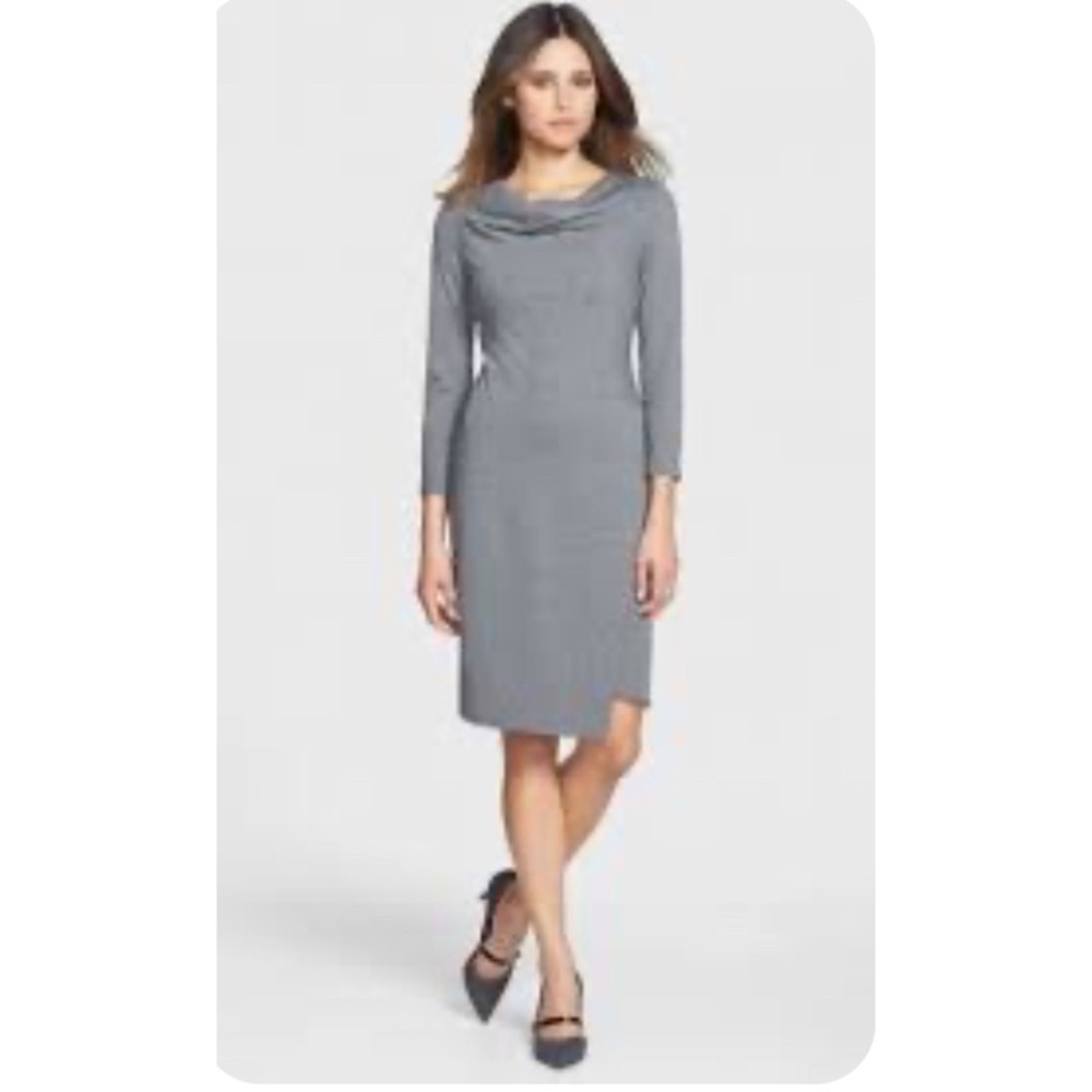LAFAYETTE 148 Business Casual Career Wear Cowl Neck Shift Designer Dress Size 12